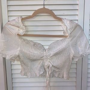 white cinched blouse